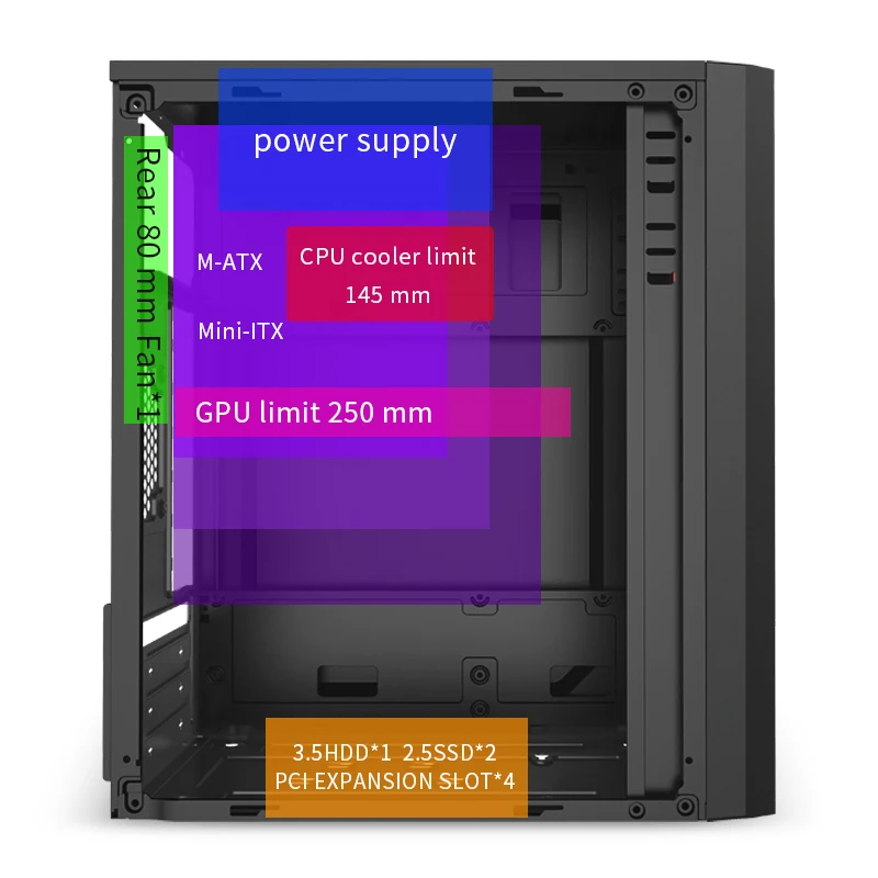 SNOWMAN 021/022 Gaming Computer PC Case Tempered Glass Front Airflow Mesh 250mm GPU/VGA 145mm CPU Cooler PC Case