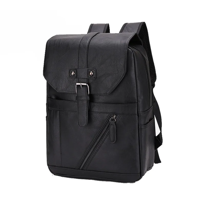 New Arrival Custom Waterproof Men Fashion Black Vegan Leather Backpacks Travel AntiTheft University Bag Leather Backpacks Man