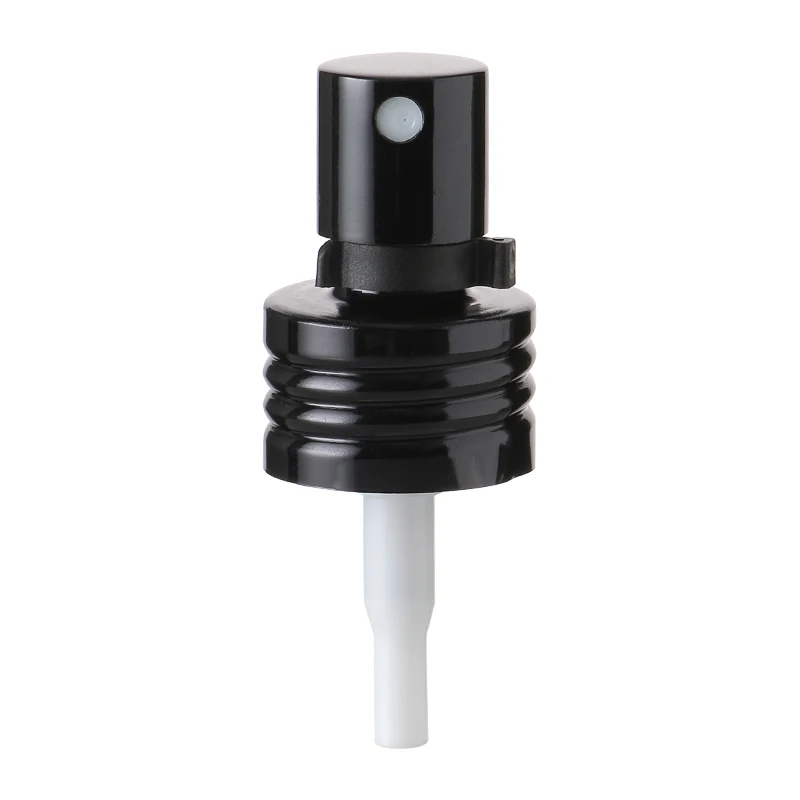 24/410 Crimped Pump Aluminum Mist Spiral Sprayer Matte Black Sprinkler head translucent frosted cover no snap