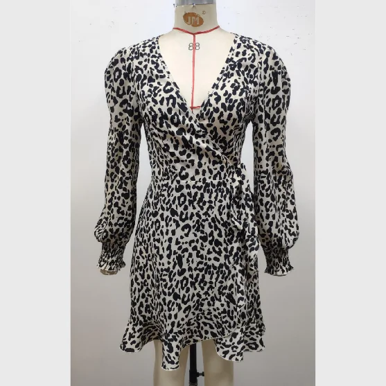 2021 платье трапециевидной формы с длинными рукавами юбка с анималистичным принтом с v-образным вырезом платье для вечеринок платье