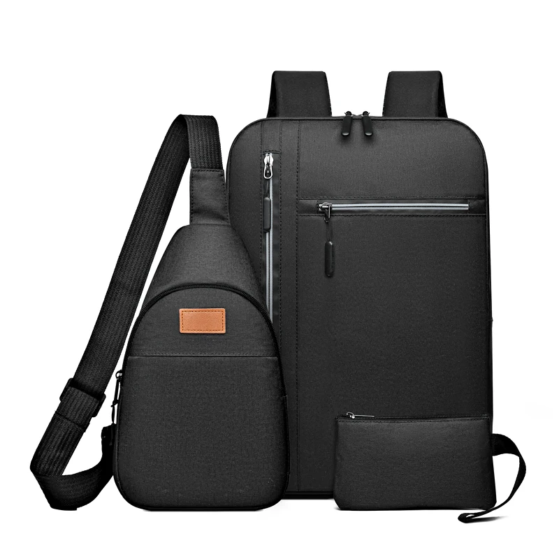 Wholesale 3 in 1 Unisex Softback Waterproof Oxford Laptop Backpack Set High School USB Port Knapsack with Zipper Closure