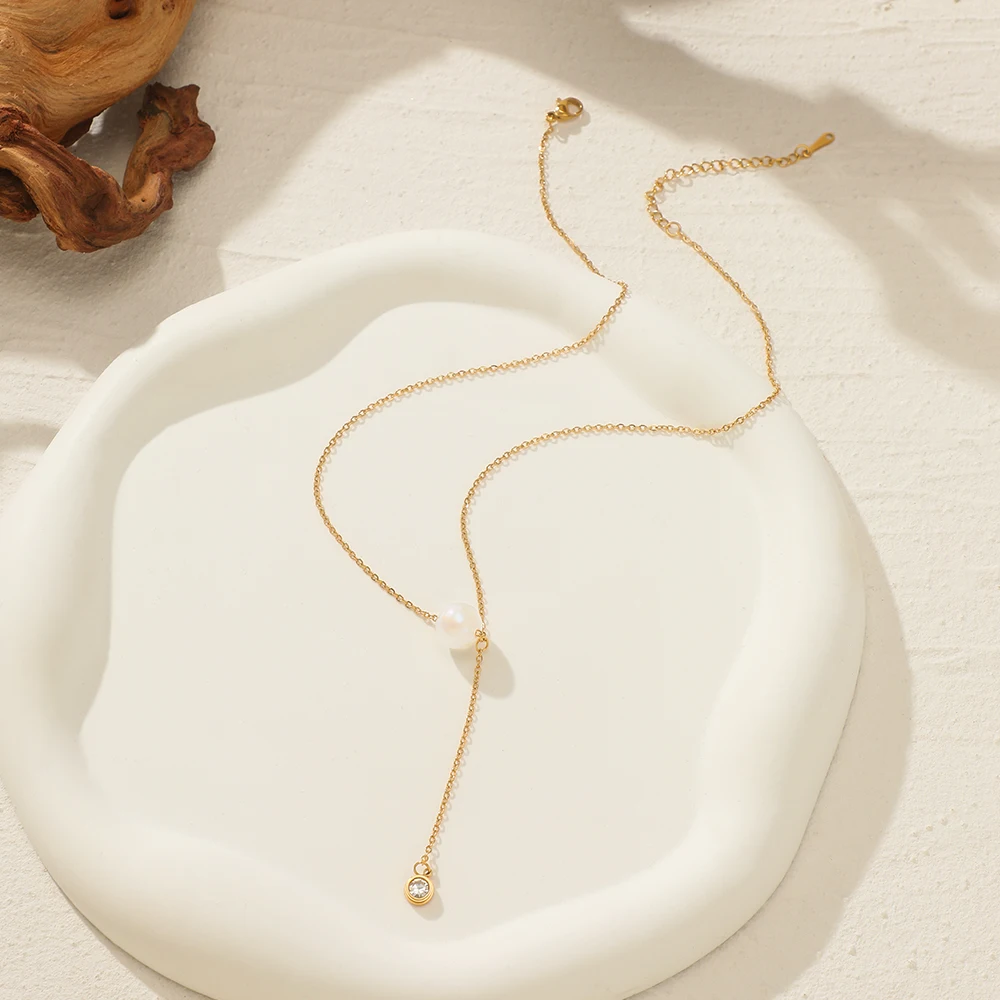Long Y Shaped Tassel Pearl Necklace Elegant Pearls Clavicle Necklaces 18k Gold Plated Stainless Steel Jewelry