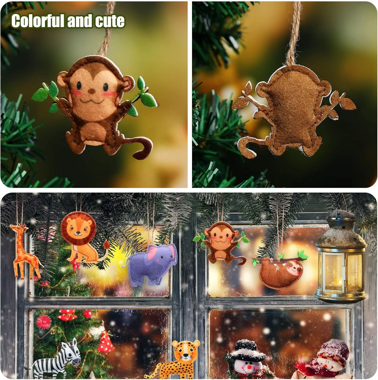 Felt Giraffe Lion Elephant Monkey Leopard Zebra Sloth Hippo Christmas Tree Hanging Ornaments Merry Christmas Animal Decoration