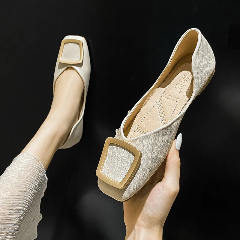 Custom Design Woman Apricot&Green Heelless Lightweight Soft Slip-on Lady Flat Shoes