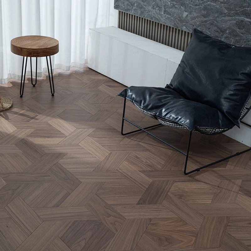American Walnut Hexagon Woven Design Patterned Parquet Ladder Shaped Wood Flooring