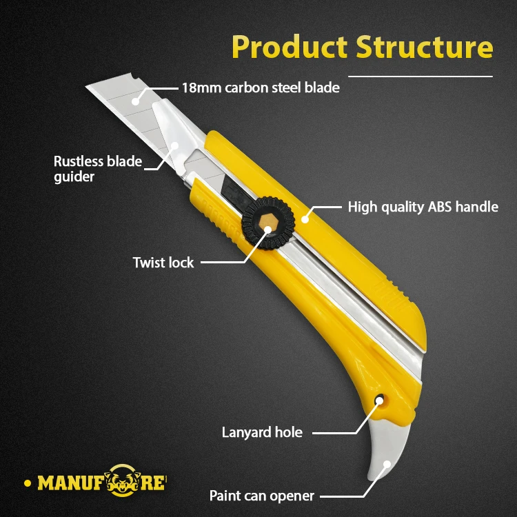 2022 Manufore 18 mm Snap-off Knife Plastic ABS Handle Safety Cutter Knife Paper Cutter Blade Knife Blades Box Cutters Custom