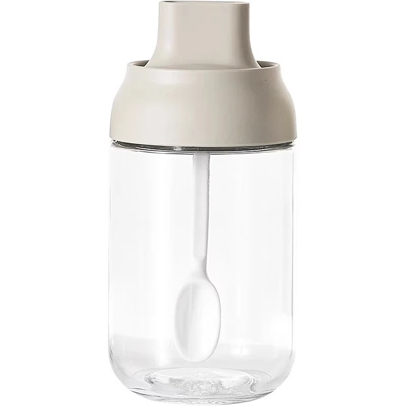 High quality 3 spice jars glass household kitchen oil salt monosodium glutamate storage spoon lid integrated sealed bottle