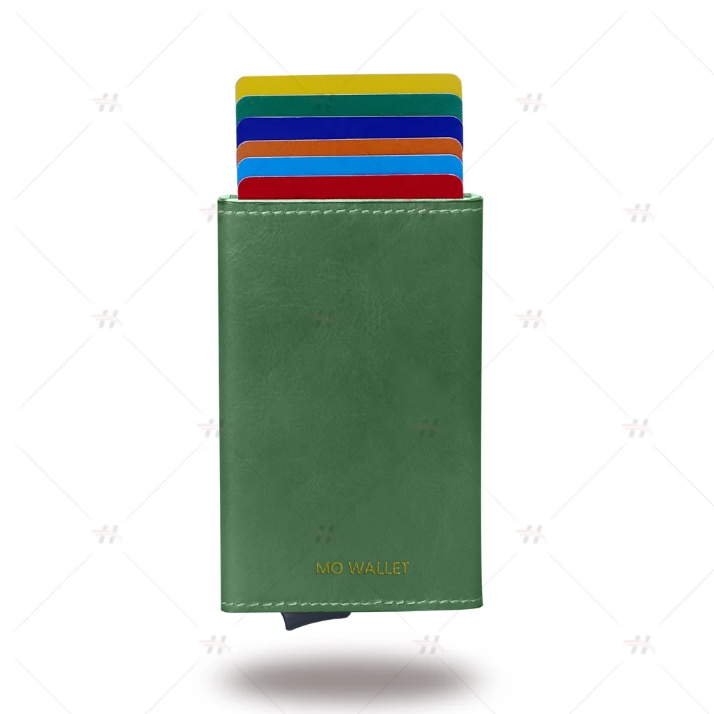 2021 hot selling slim aluminum woman men wallet metal card holder RFID Blocking metal wallet leather mo wallet