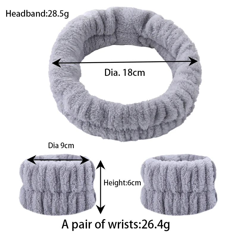 Qianjin Hot Selling 3pcs/set Face Wash Wristband Makeup Hair Band For Women Comfortable Soft Furry Elastic Headband