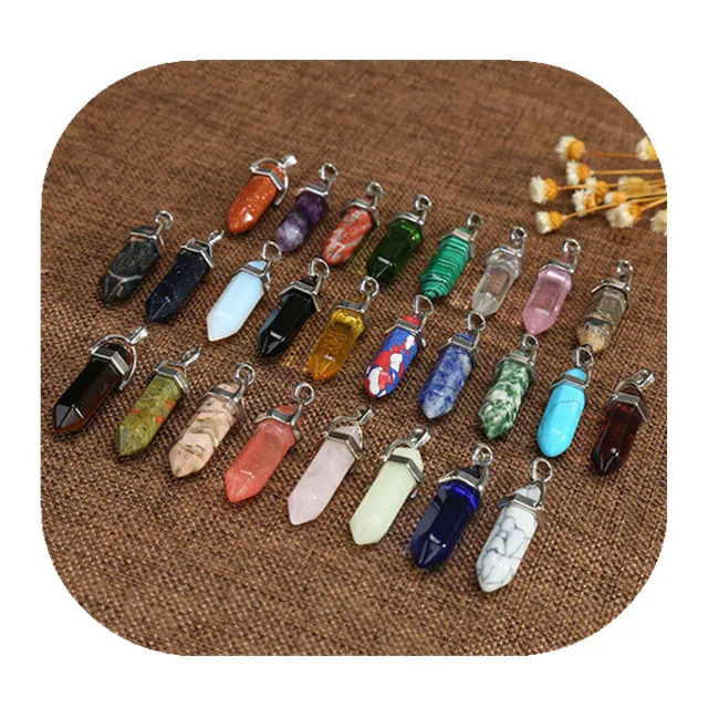 Wholesale  Opal Quartz Crystal Healing Point Pendant Hexagon Gemstone Pendant Necklace