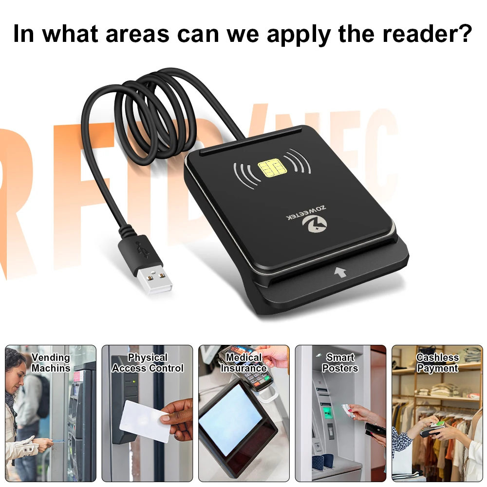 2023 Newest 2-in-1 NFC Contactless and Lettore Contact Smart Card Reader Dual Mode 13.56MHz IC NFC RFID Reader