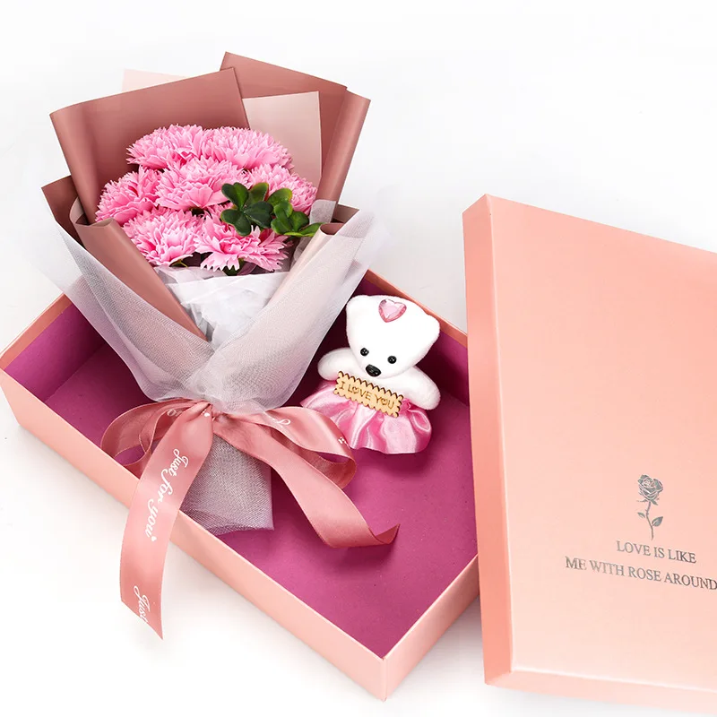 Artificial Flower Rose Flower Rose Soap Flower Bouquet Pink Carnation Red Carnation Bouquet Gift Box