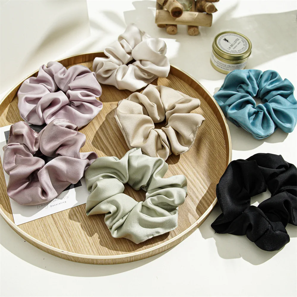 2024 New silk like acetate fabric hair scrunchies elastic french style biodegradable big hair band  for girls