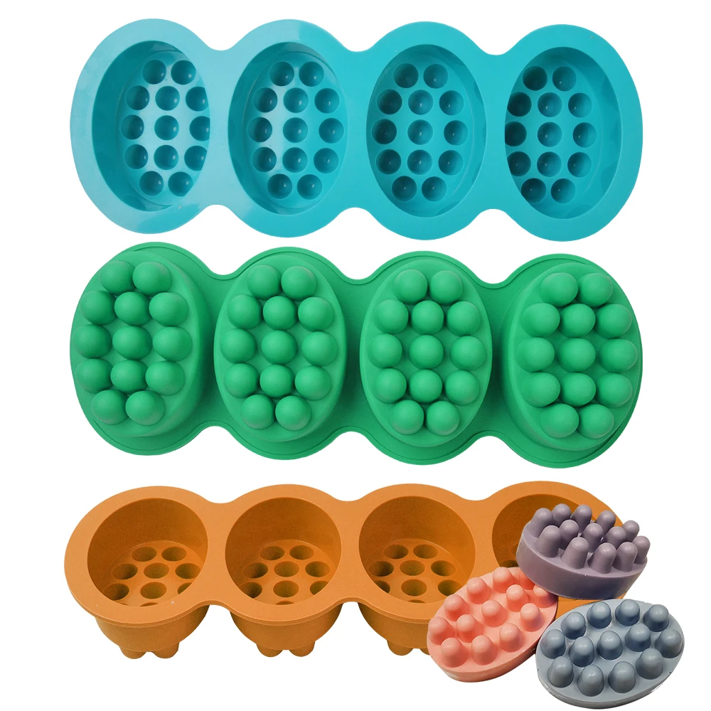 Reusable and durable 4 Cavities easy release DIY massage bar soap mold silicone handmade soap moulds