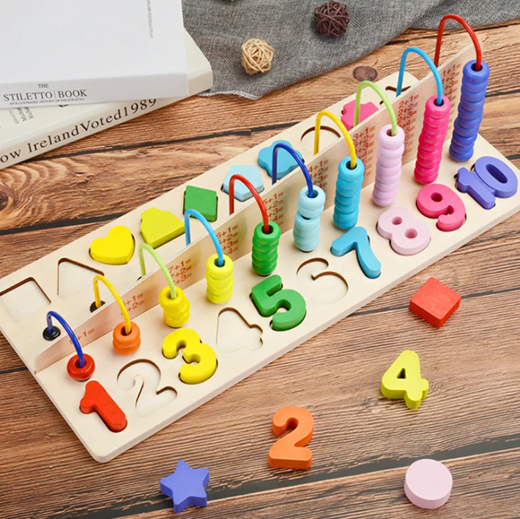 Cheap wooden rainbow colorful montessory abacus rack math game tool Educational preschool baby kids children toys