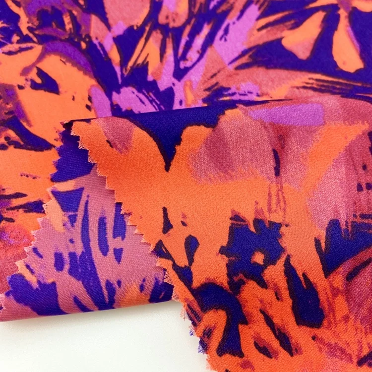 100% polyester red pink floral peach skin satin printed chiffon fabric for dress