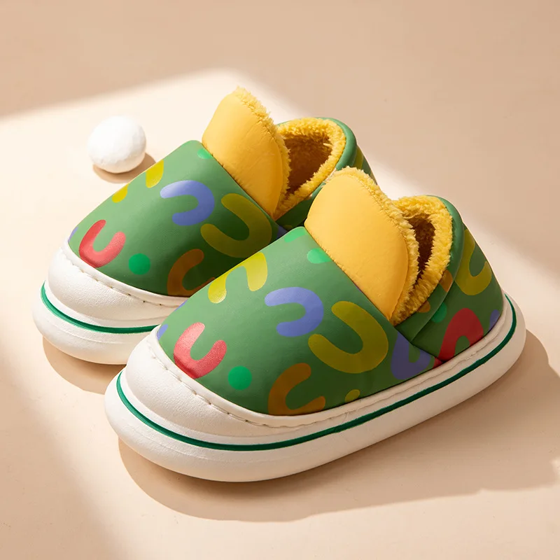 Accept Custom Logo Fashion Waterproof Cloth Kids Winter Shoes Indoor Warm Furry cotton Slippers for Children shoes