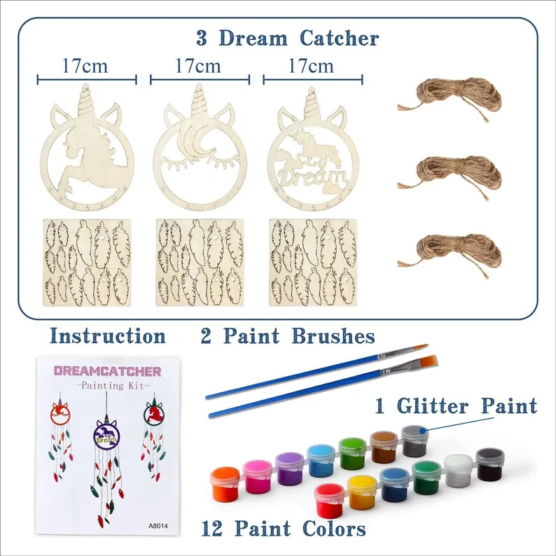 DIY Unicorn Dream Catcher Painting Craft Kit DIY Arts and Crafts Painting Kit for Girls 3 Dream Catchers Paints Accessories