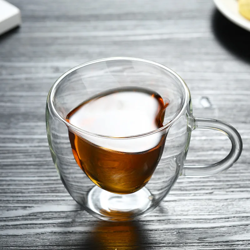 Custom 150ml 5oz High Borosilicate Heat Resistant Heart Shaped Double Wall Glass Coffee Cup