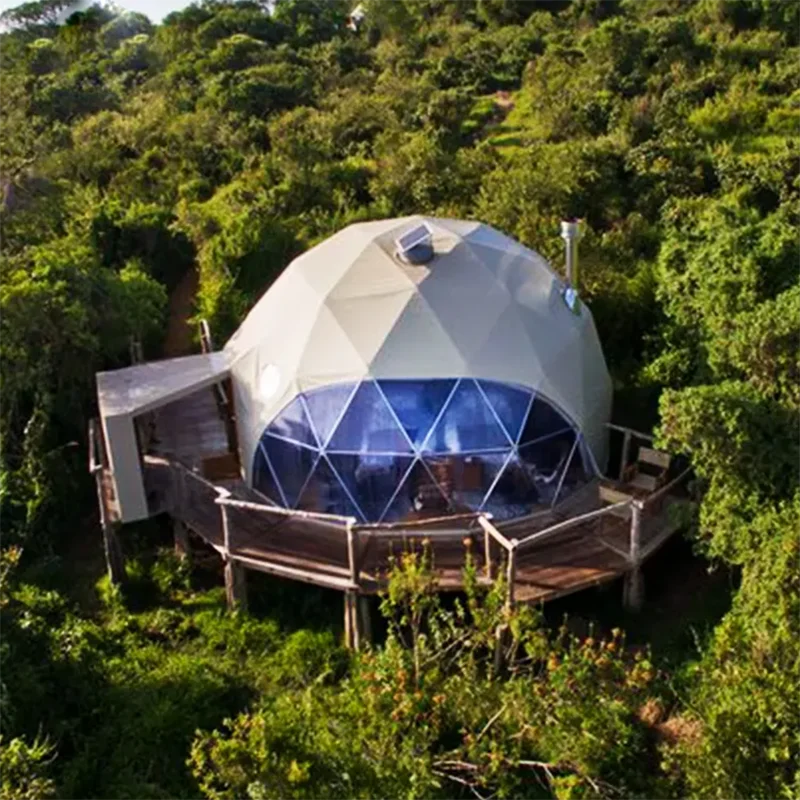 Outdoor luxury 8m Diameter waterproof canopy safari glamping resort round hotel geodesic dome tent