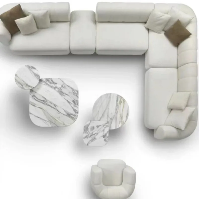 High quality villa flat floor  L-shape white velvet straight row corner living room sofa high-end fabric sofa Nordic modern sofa