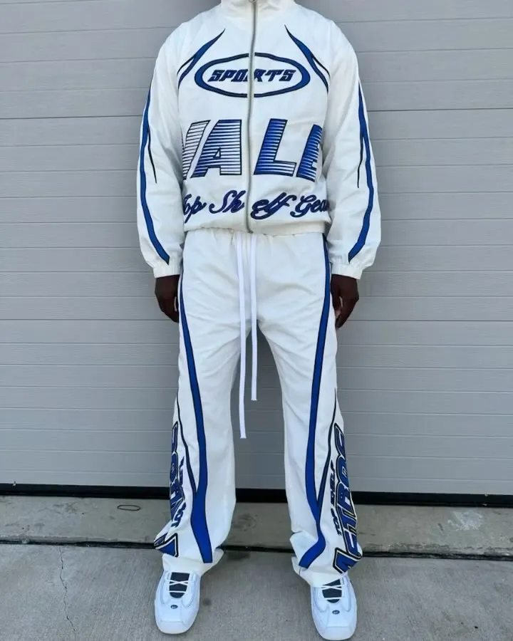 Custom Patchwork Tracksuit Zip Up Nylon Jacket And Pants Mens Jogger Gym Sets Embroidered Nylon Track Suit