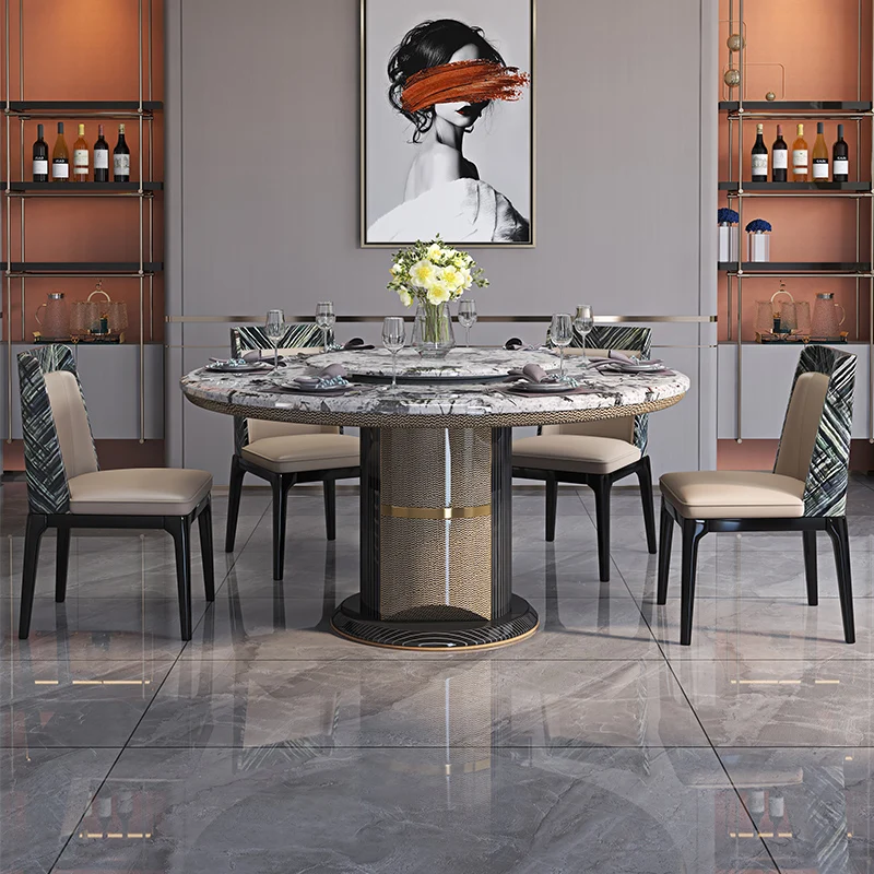 Round Classic Dining Table Luxury Natural Marble rotate Dinning Table Round Dining Table