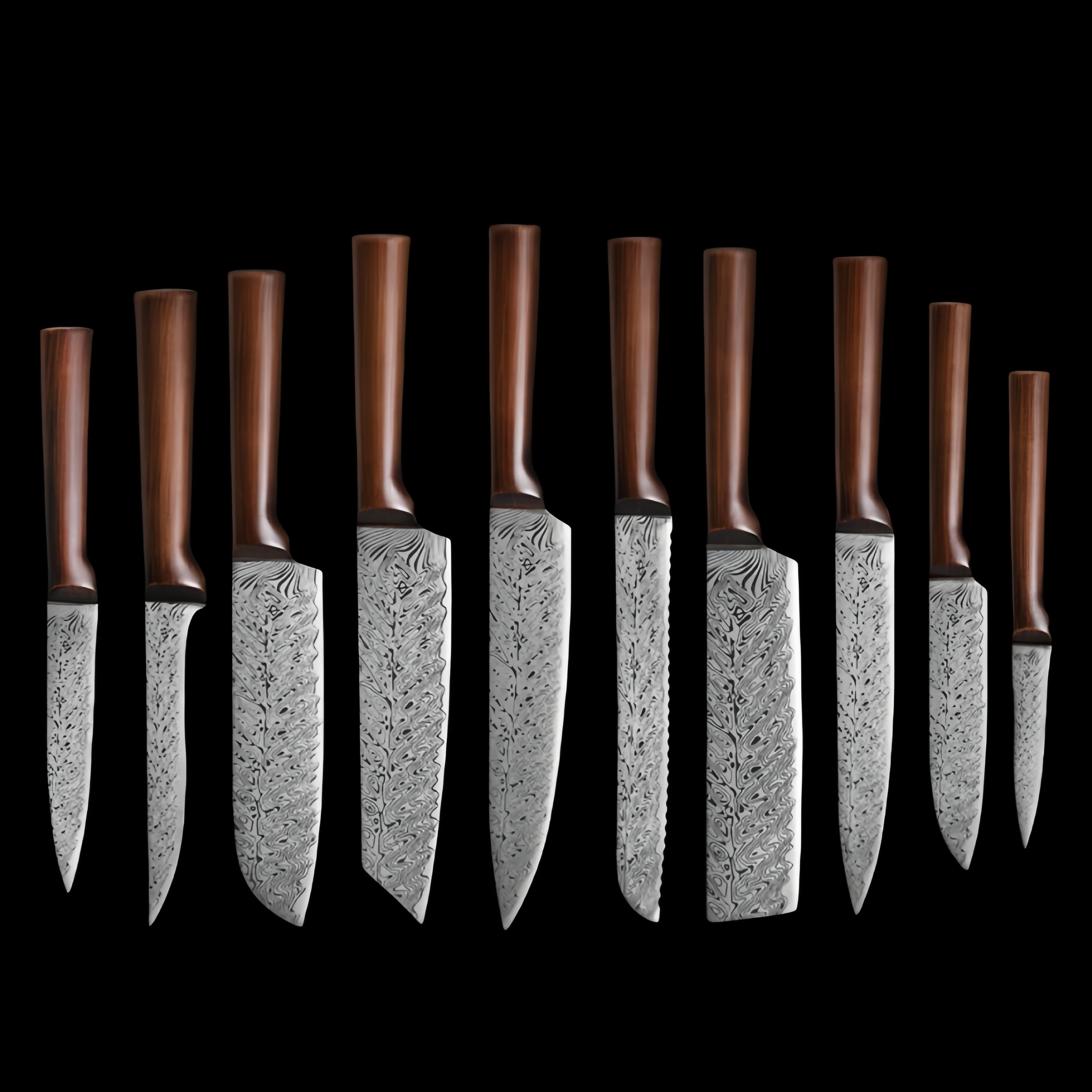 10 PCS Hollow Handle knife set with LaserPattern  Kitchen Damascus Chef Slicing Santoku Knife Damascus Steel