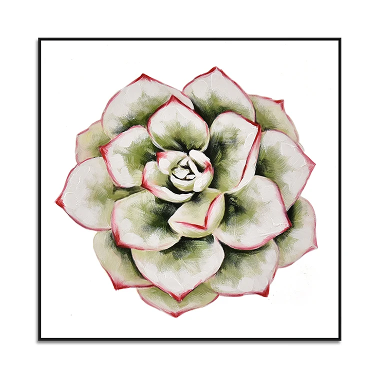 Modern Handmade Flower Succulents Green Leaf Canvas Hotel Decorative Oil Painting Wall Art