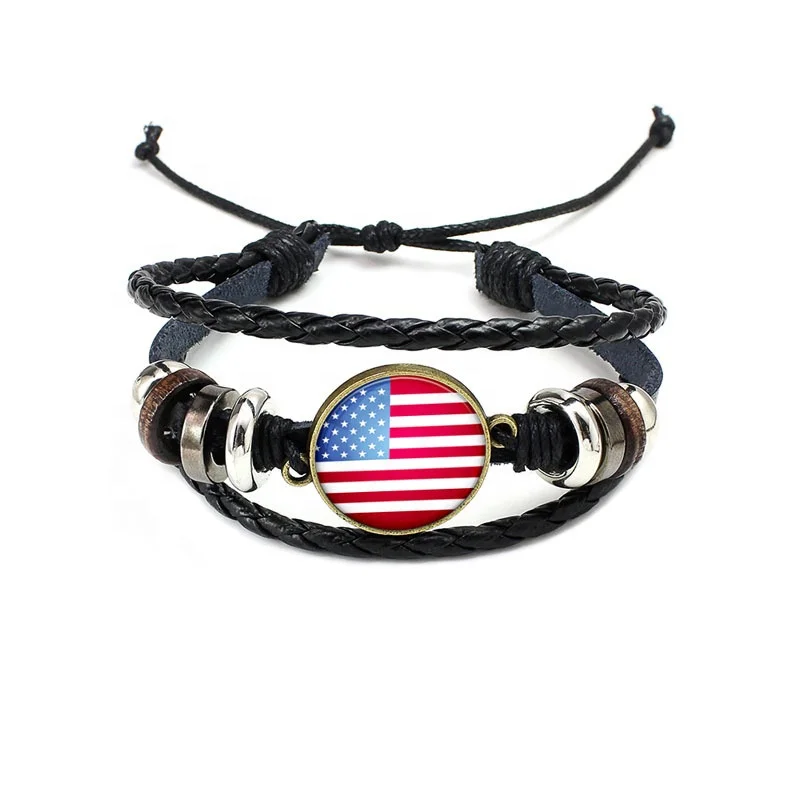 
European and American foreign trade handmade beaded flag leather cord bracelet 