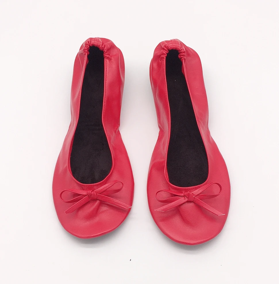 OEM Customized design red foldable flat ballerina shoes for wholesale