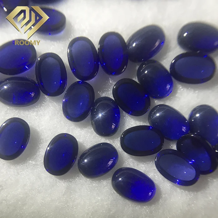 High Quality Clear 5A Oval Cut Cabochon Synthetic Corundum Dark Blue Lab Grown Sapphire Gemstone