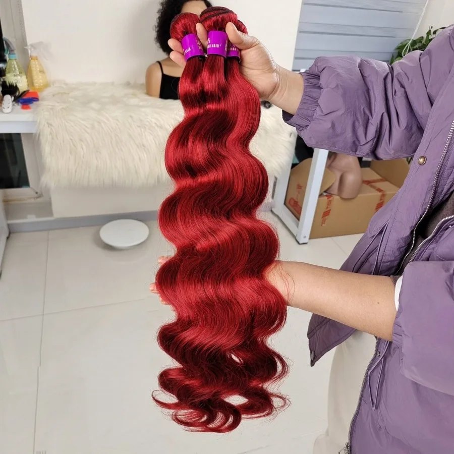Red Human Hair Bundles Body Wave Virgin Hair With Factory Price Red Color Human Hair Extensions Ready to Ship