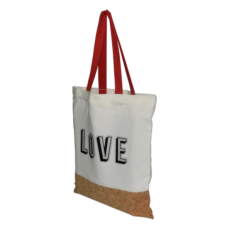 custom natural cork wood material shopping tote bag with thermal transfer