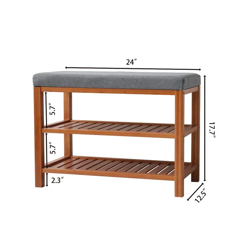 Extra Large Size Bamboo Entryway Shoe Storage Bench With Soft Cushion Multifunctional bamboo shoe rack bench bamboo