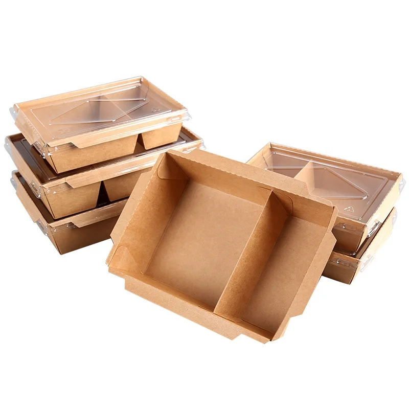Disposable paper lunch bento meal boxes kraft brown paper containers with two compartments
