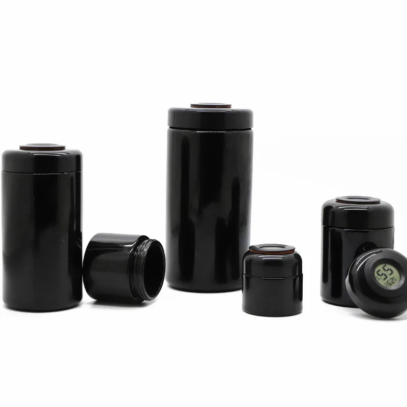500ml black violet Dried flower glass jars with child resistant thermometer lid nutraceutical Supplement packing
