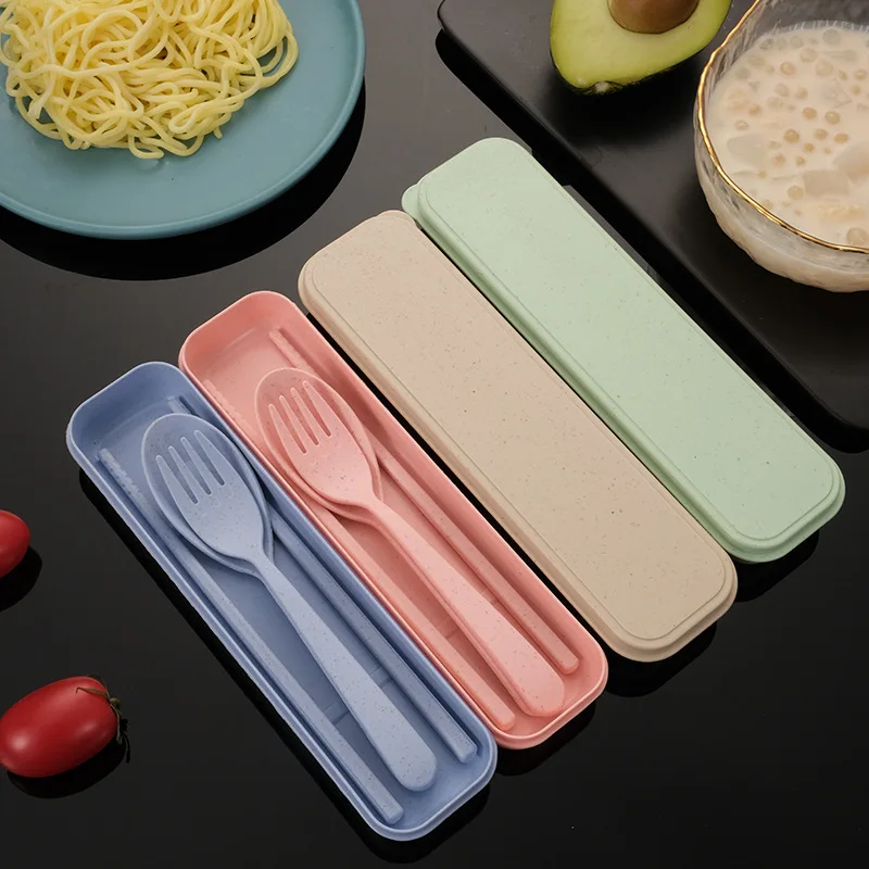 wheat straw set travel camping plastic cutlery spoon fork knife