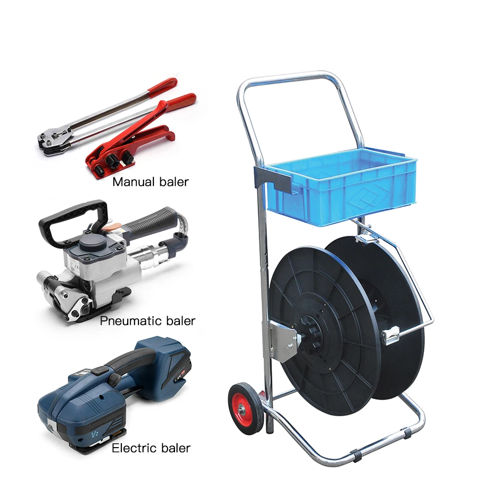 Suitable Electric Strap Machine Pneumatic Baler Portable Metal Trolley Two Inflatable Tire Dismountable PP Strapping Dispenser