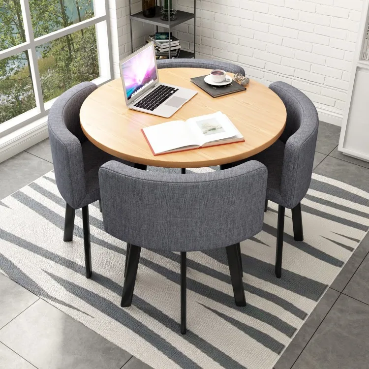 Modern Luxury Wood Kitchen Restaurant Tables and Chair Sets Room Furniture Small Round Marble Wooden Dining Table Set 4 Chairs