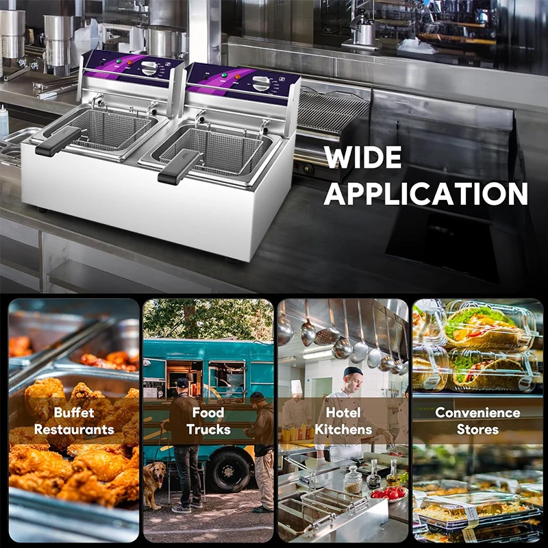 Commercial 2500w Fryer Industrial Potato Chips Fryer Machine Double Tank Fryer Insulation Popcorn Electric Fry Frier