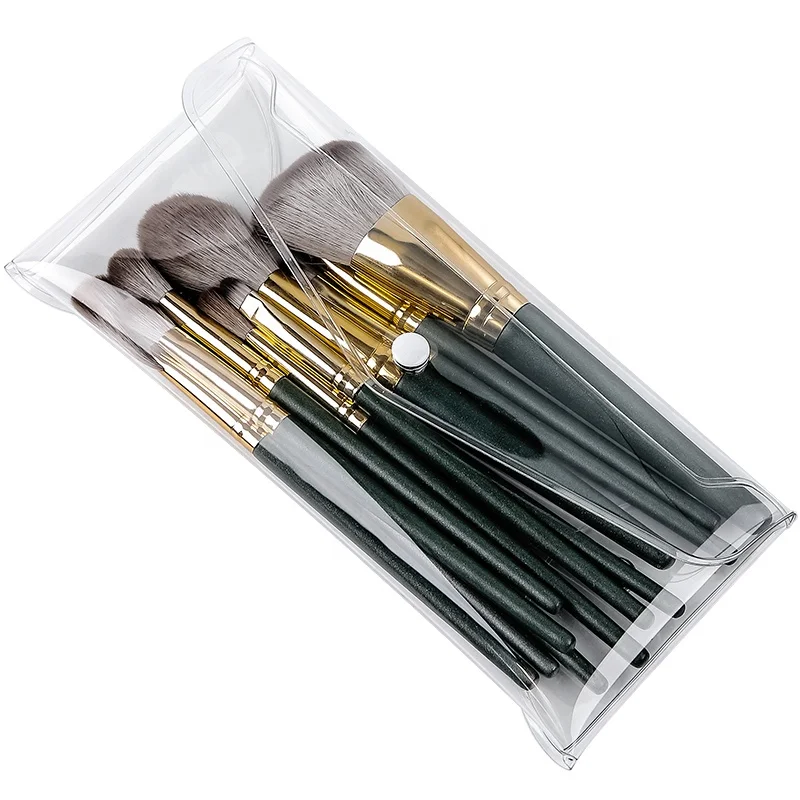 
Hot sale transparent PVC plastic bag custom snap button cosmetic pouch travel clear makeup brush bag 