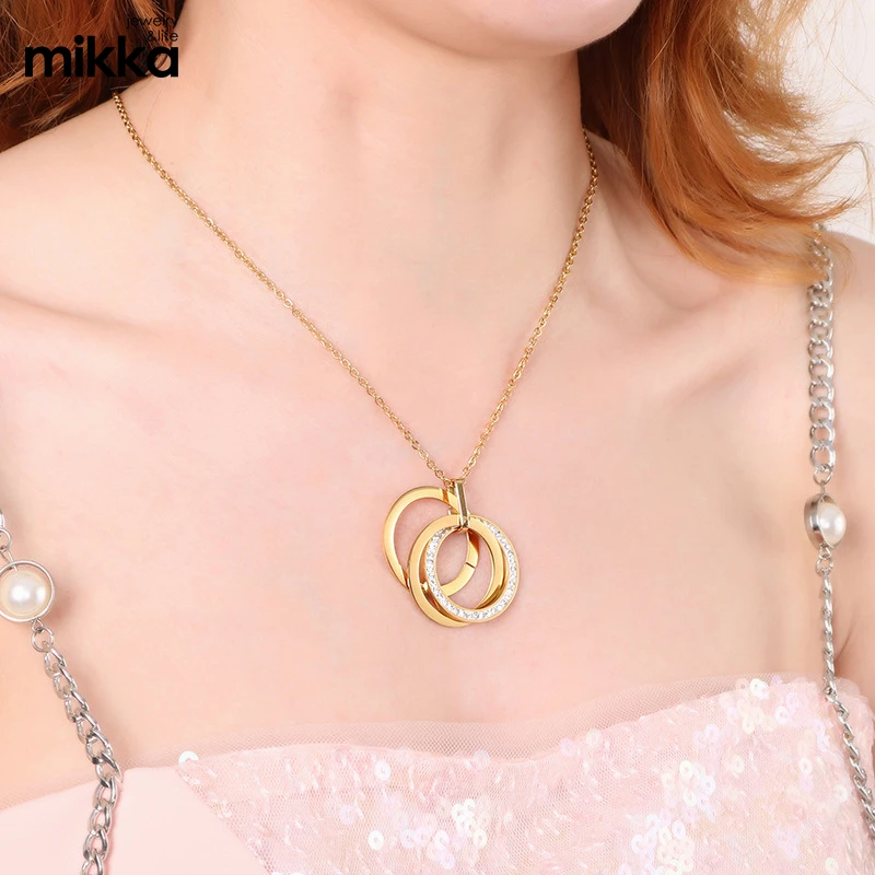 Lady Stainless Steel Jewelry Wedding Gift 18K Gold Dubai Jewelry Set Zircon Charm Necklace Earring Jewelry Set