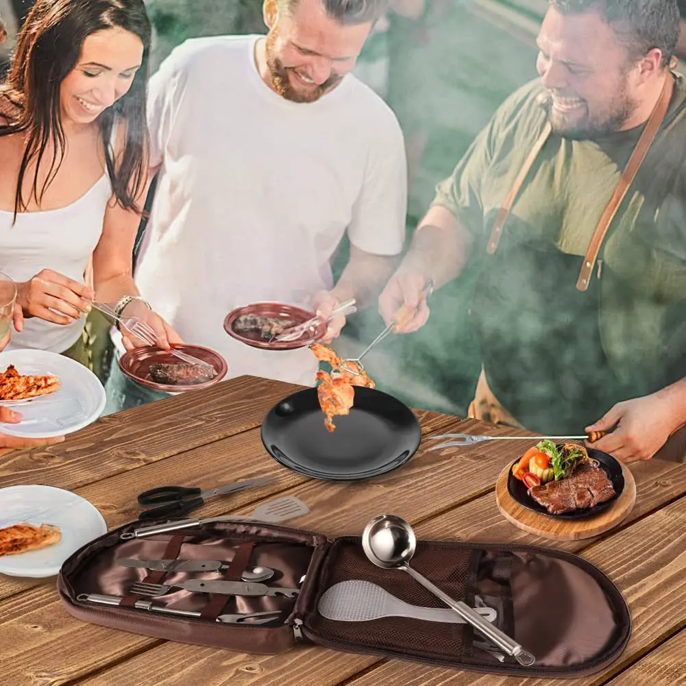 BBQ Beach Hiking Travel Organizer Storage Pack Cook Gadgets Equipment Gear Camping Kitchen Utensil Set with Carrying Bag