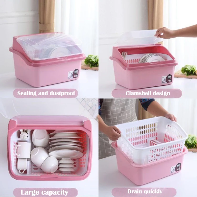 Kitchen bowl rack plastic dish rack with cover