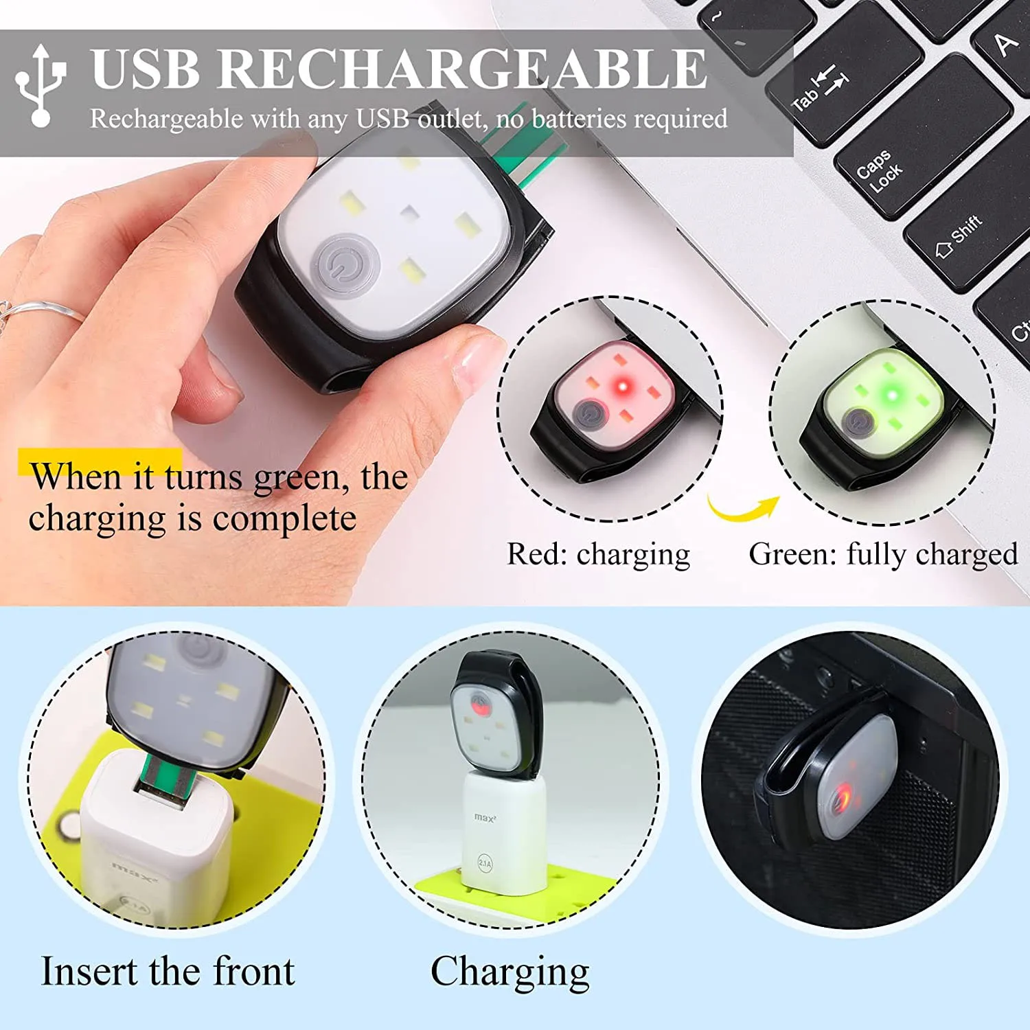 Outdoor Night Clip on Running Lights Reflective USB Rechargeable LED Light Gear Plastic Safety Light Running Accessories for Pet