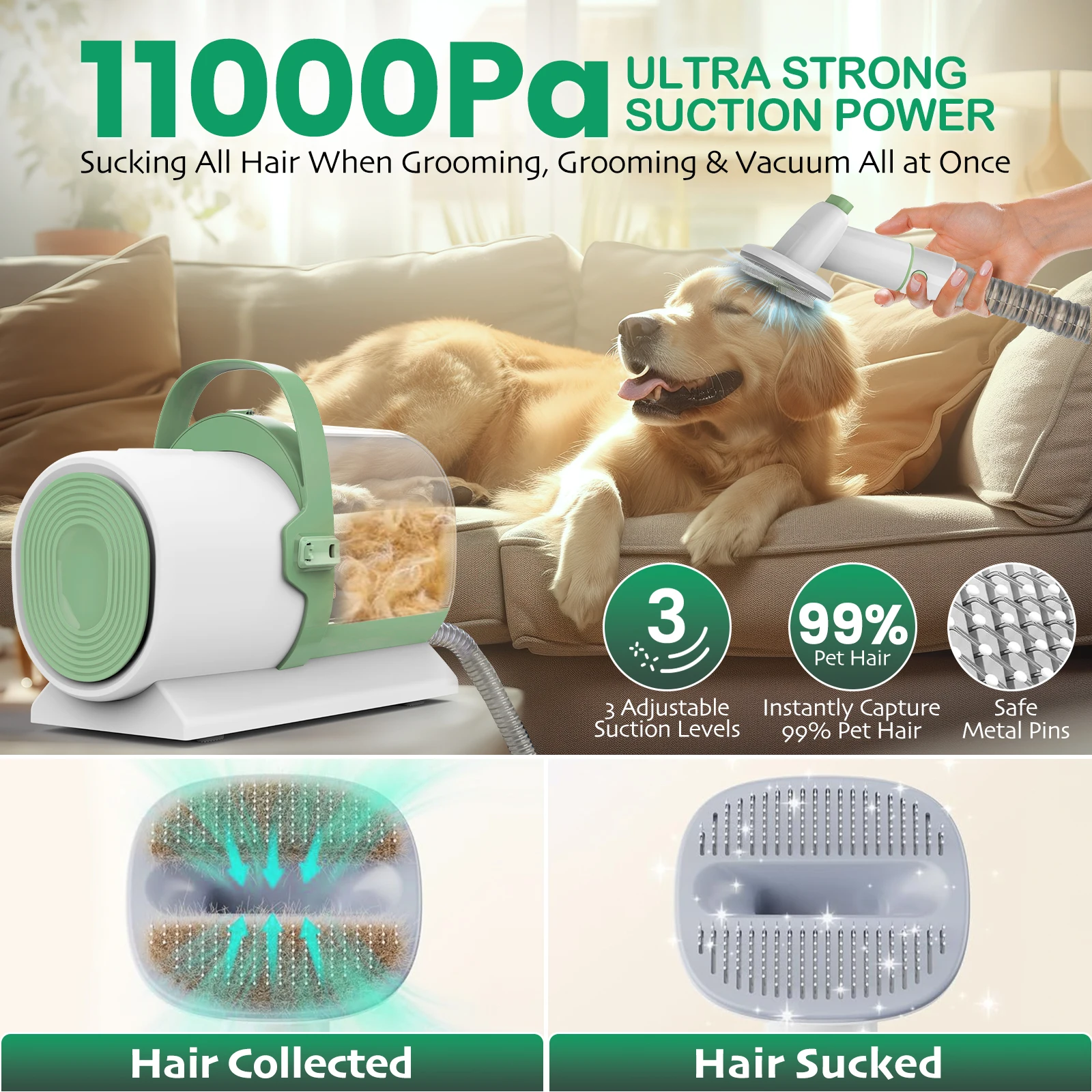 OEM ODM 12 in1 Pet Lint Remover Hair Brush Dog Vacuum Grooming Kit Nail Grinder 11000Pa Professional Pet Clipper Trimmer Cleaner