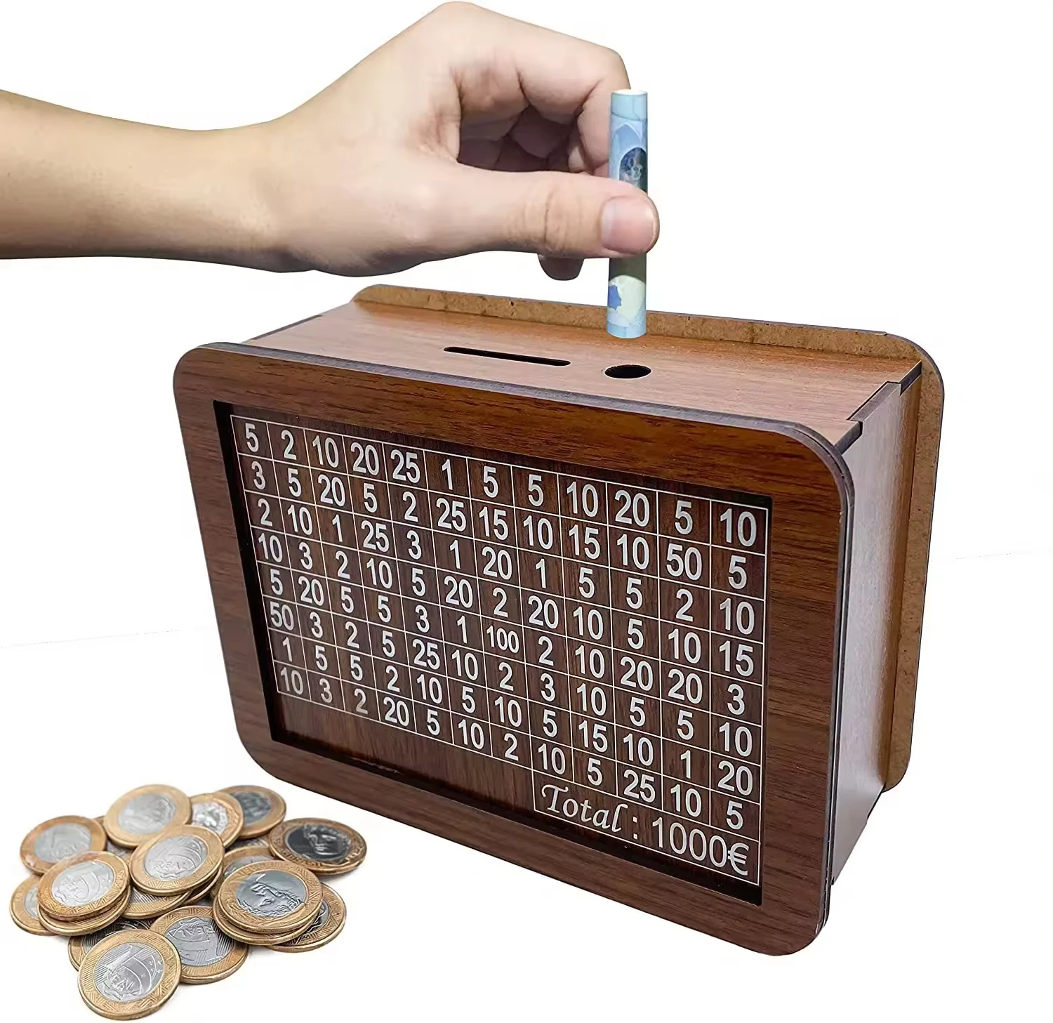 Children wood money box kids EURO dollars saving bank creative wooden piggy bank