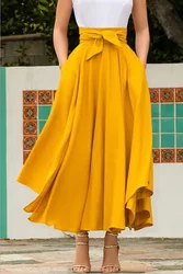 Женская однотонная элегантная юбка с большим подолом и поясом, повседневные юбки