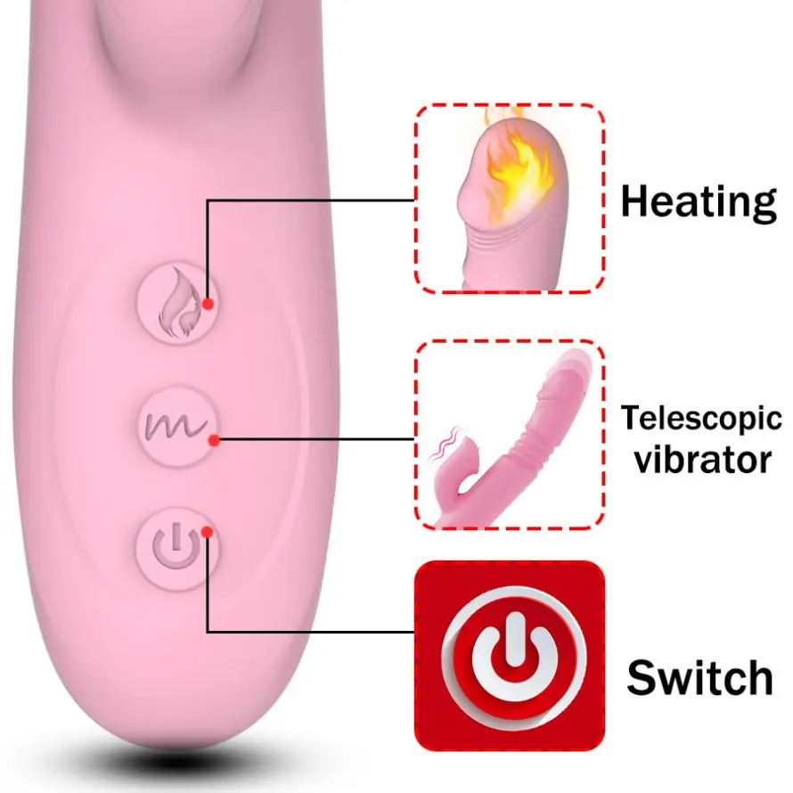 Fast Heated Dual Head Vibrating G Spot Vagina Pussy Rabbit Vibrator Female Stimulate Thrusting Dildo Sex Toys